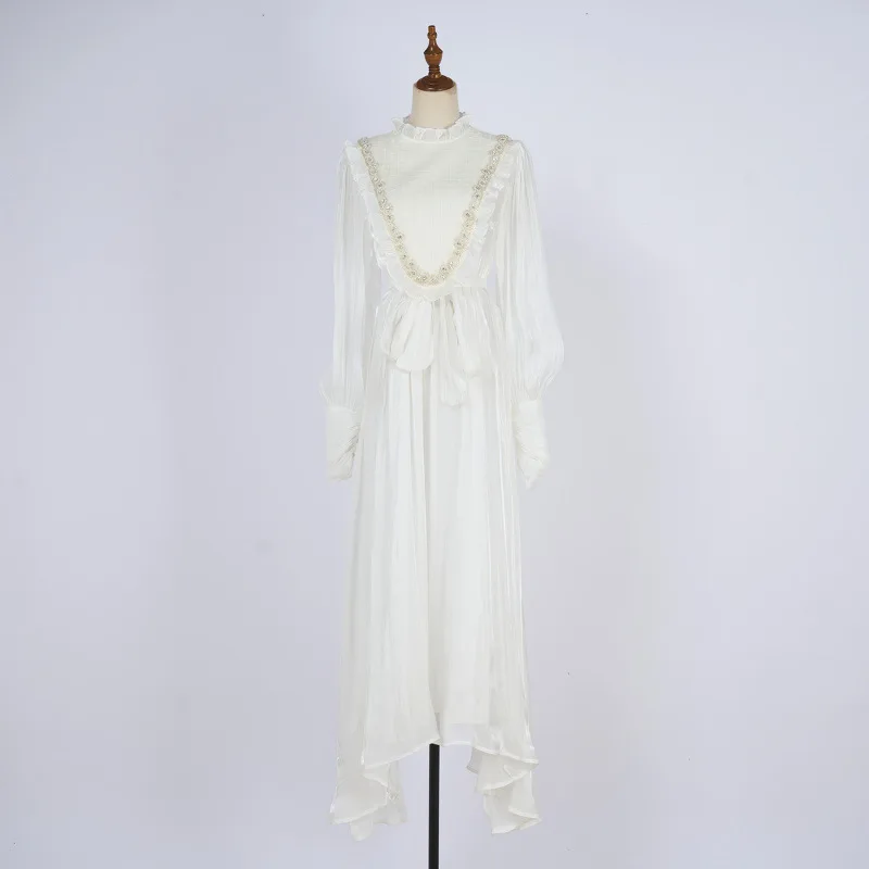 Nuova estate francese lusso diamanti brillanti catena nappe pieghettate abito da ballo donna qualità manica lunga festa da sera Vestido