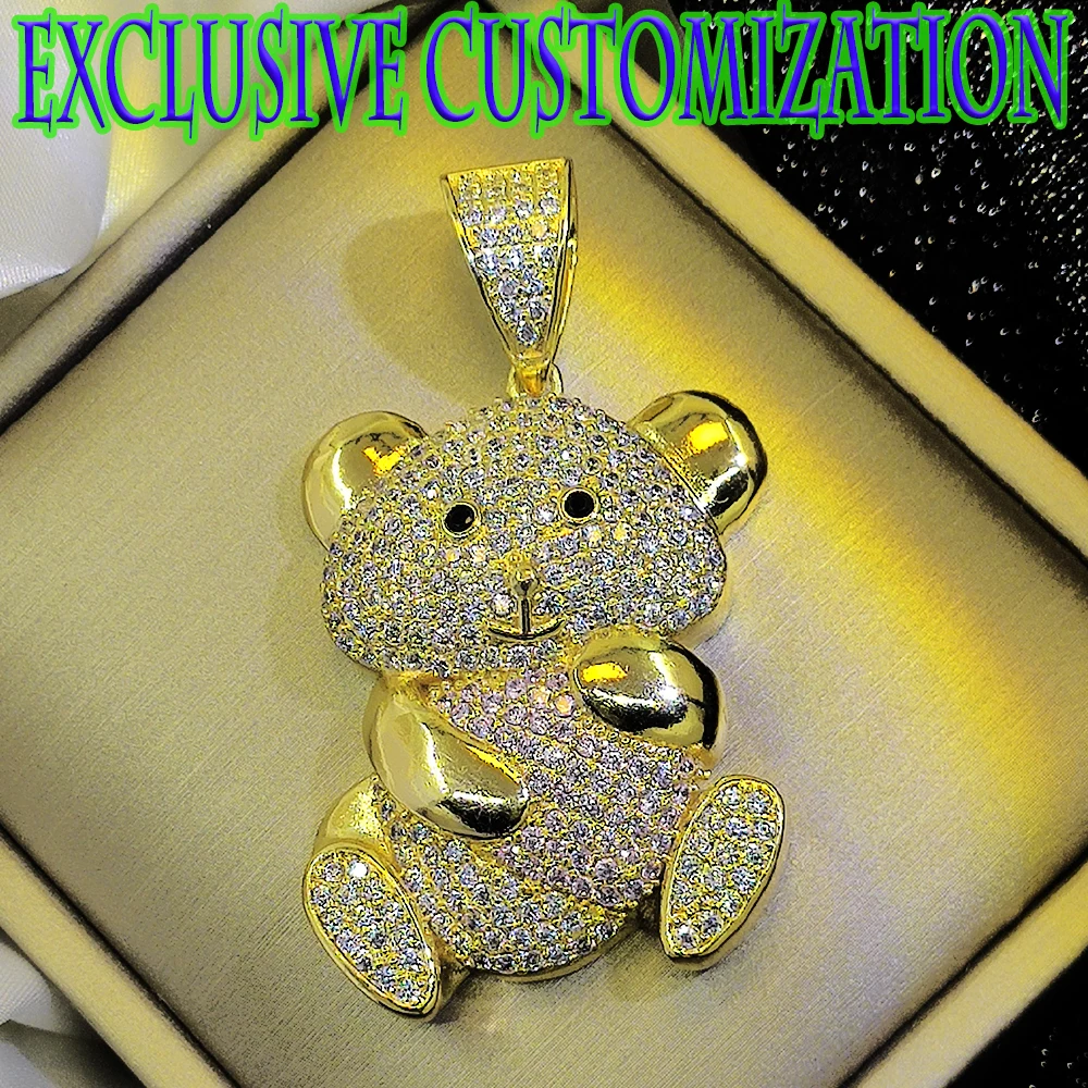 New hip-hop design necklace with diamond studded teddy bear pendant, plated with 18 karat gold, exquisite trendy decoration