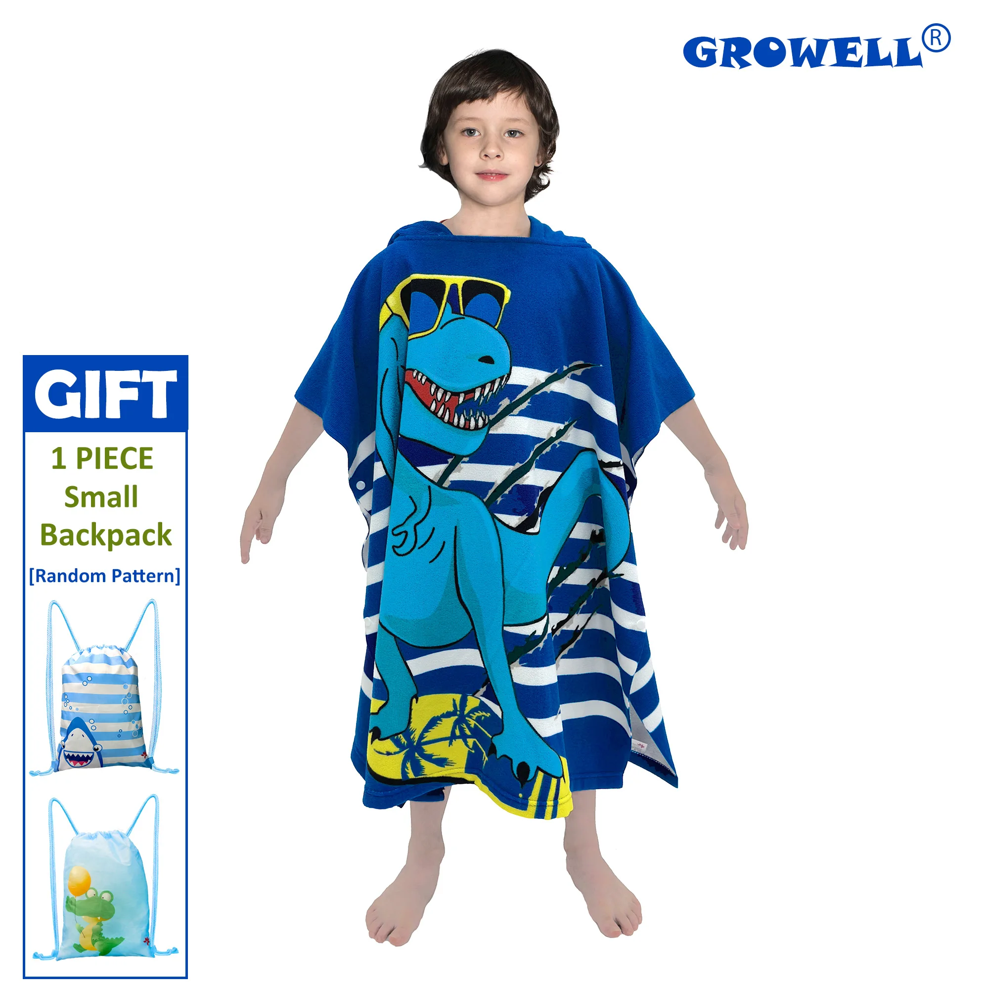 Dinosaur Hooded Kids Beach Towels Toddler Swim Cover-ups for Ages 4 to 10 Kids Pool Towels Lightweight Soft Microfiber Poncho