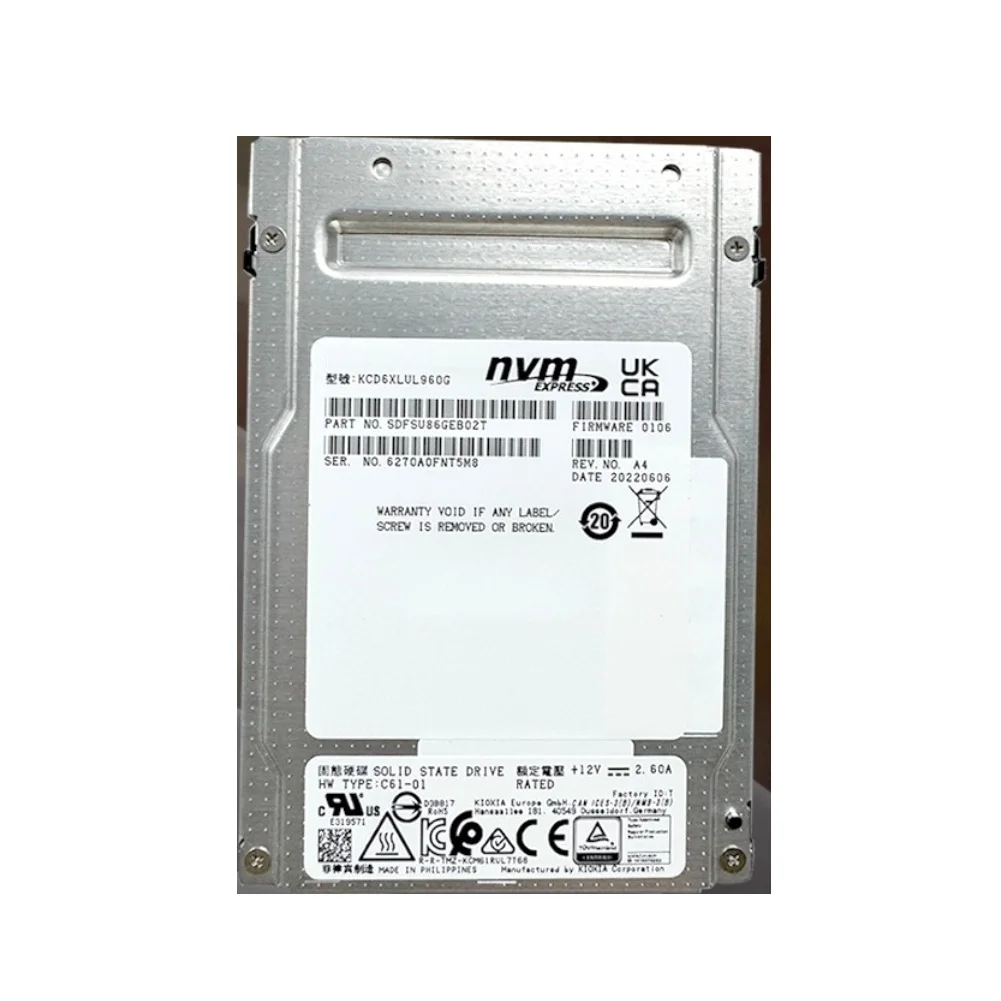 

New Enterprise SSD KCD6XLUL960G CD6 960G U.2 NVME PCIE4.0 5800M/S 2.5 Inch Solid-State Drive For Server