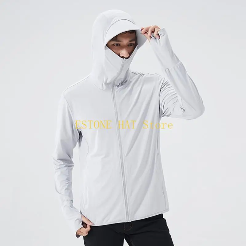 49MF Mens Sun Protective Hooded Zippered Quick Drying Thin Shirt with Pockets