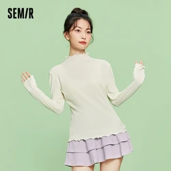 Semir Underwear Sweater Women Top Basic Solid Winter Half High Collar With Long Sleeve Brushed Knitwear Sweater