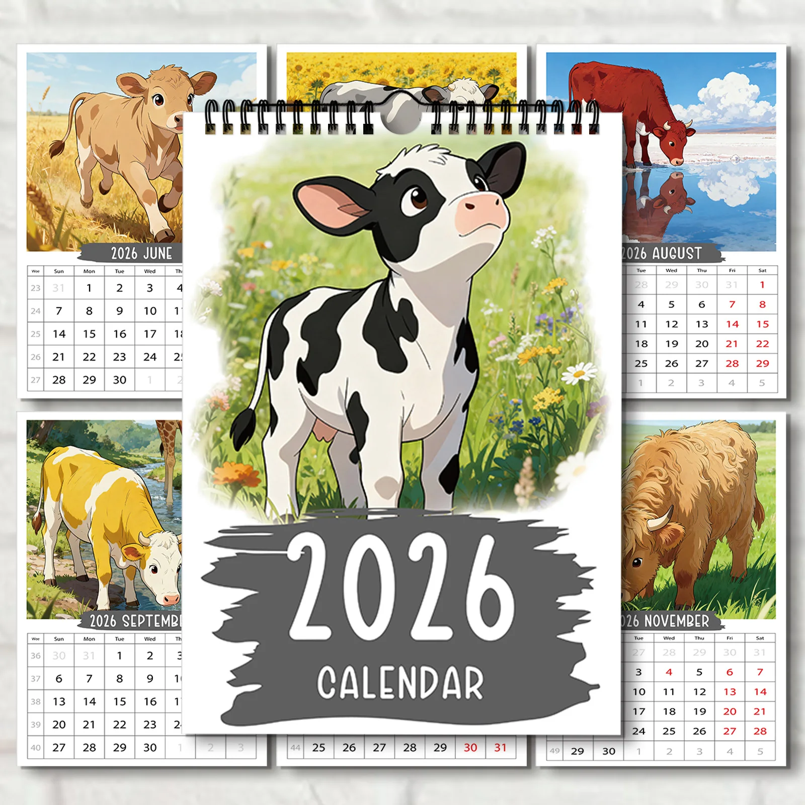 

1PC 2026 Funny Cow Wall Calendar, A4 Size, Cute Cow Design With 12 Exquisite Patterns, Ideal Christmas & New Year Gift