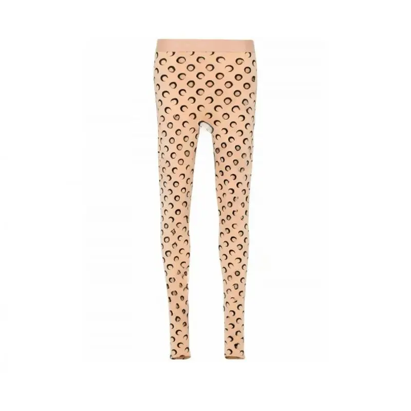 Tummy Control Leggings High Waisted Women Solid Color Stretchy Moon Print Ice Silk Retro Versatile Pants