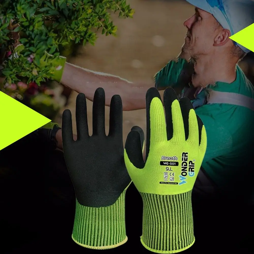 Safety Wonder Grip Construction Gloves Anti Slip Thicken Rose Pruning Gloves Micro-Foam Nitrile Palm Coating Quick