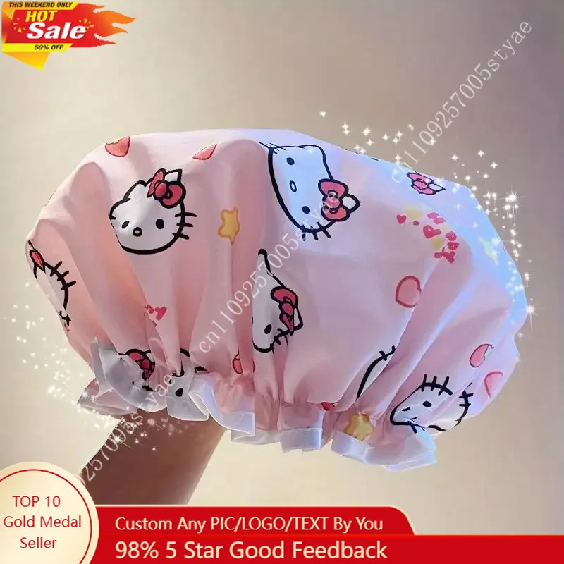 1pc Sanrio Hello Kitty Women'S Cartoon Cute Shower Cap High Quality Thickened Double Layer Bath Cap