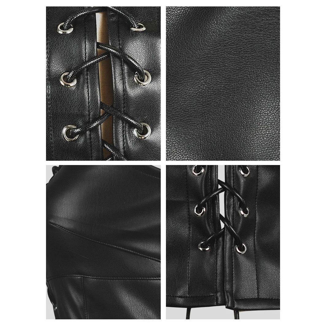 Retro PU Leather Crop Top Vest Women's Outerwear Tight Fitting ort Sle Trendy Hot Girl Bandage Tubel Cotton Material
