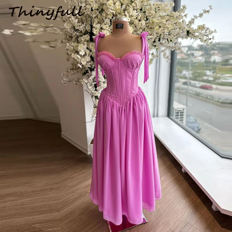 

Thinyfull A-line Chiffon Prom Dresses Sweetheart Sleeveless Crystal Evening Dress Formal Occasion Gown robes de soirée Customize