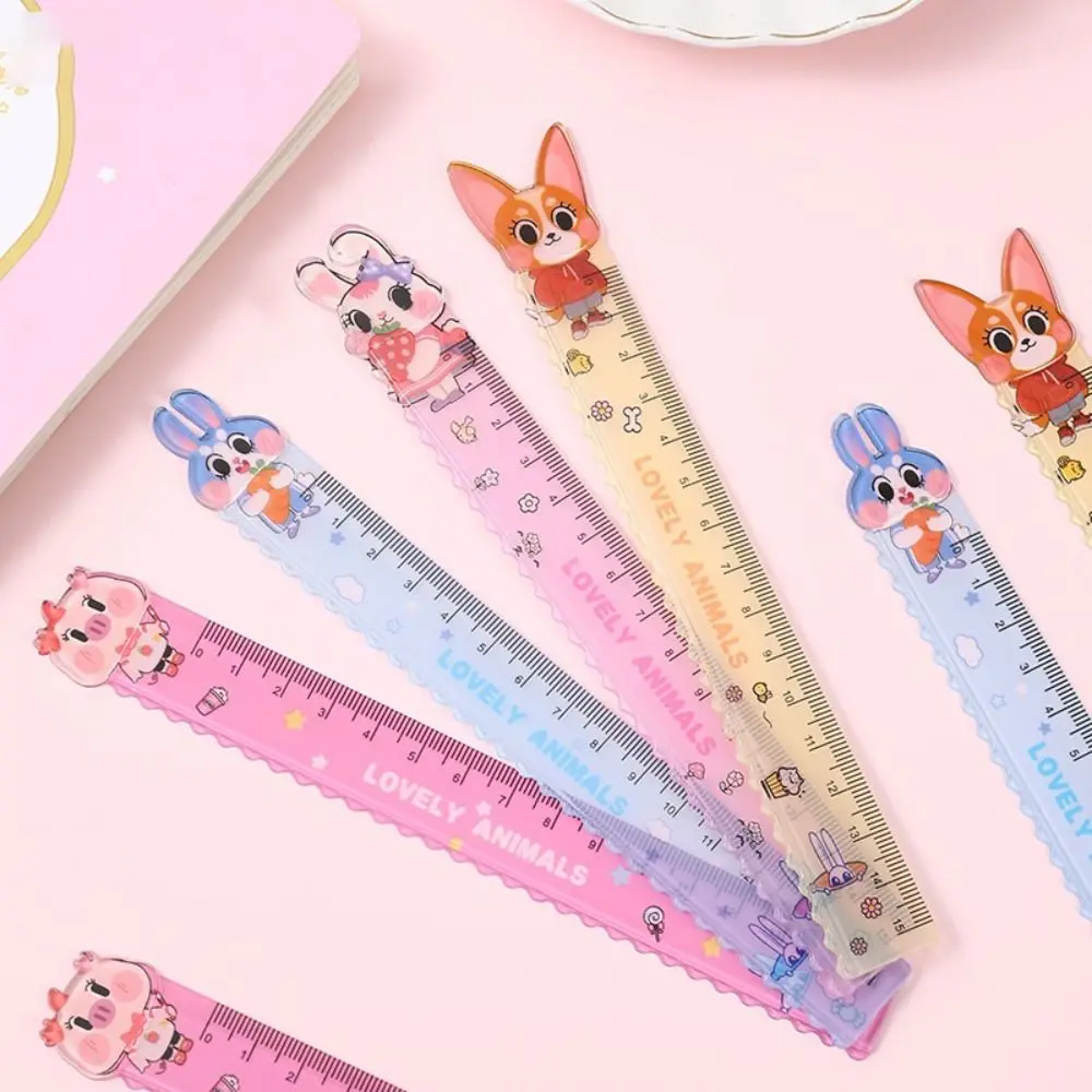 Kawaii Plastic Straight Ruler Rabbit School Office Supplies Ruler Planner Accessories Drawing Tools