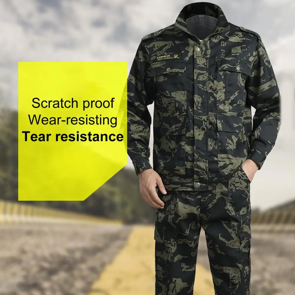 Popular Work Clothes Suit Dirt Resistant Camouflage Print Button Cuff Men Coat Pants for School