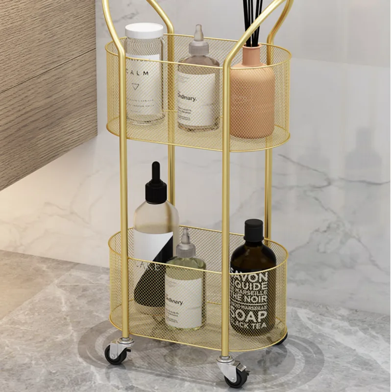 Nordic Iron Storage Shelf Hollow Grid Organizer Four-Wheel Rolling Rack Stable Load-Bearing Design Versatile Bathroom Storage