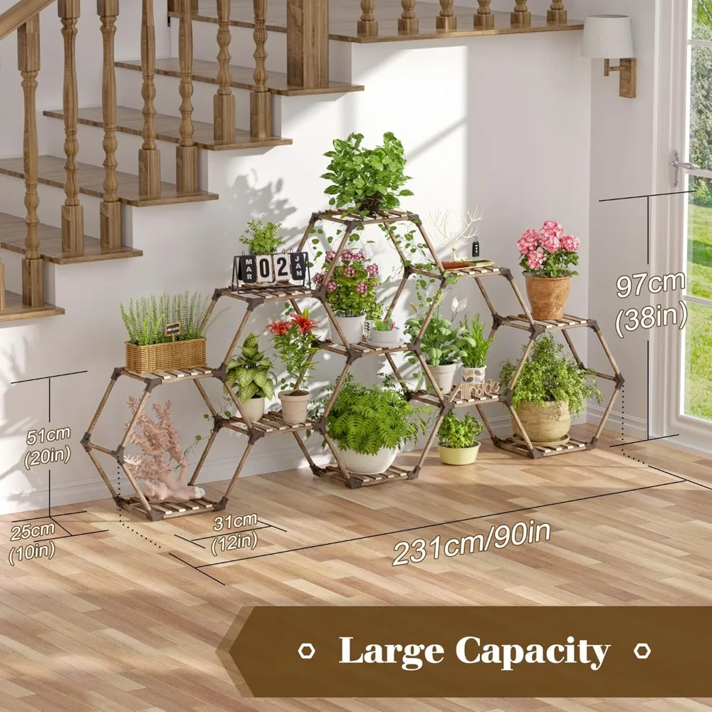 Indoor hexagonal plant stand, ladder plant stand transformable plant pot stand for garden balcony living room - 11th floor