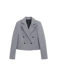 Double-breasted Houndstooth Blazer Coat for Women Long Sleeve Lapel Collar Chic Outerwear Fashion Tops
