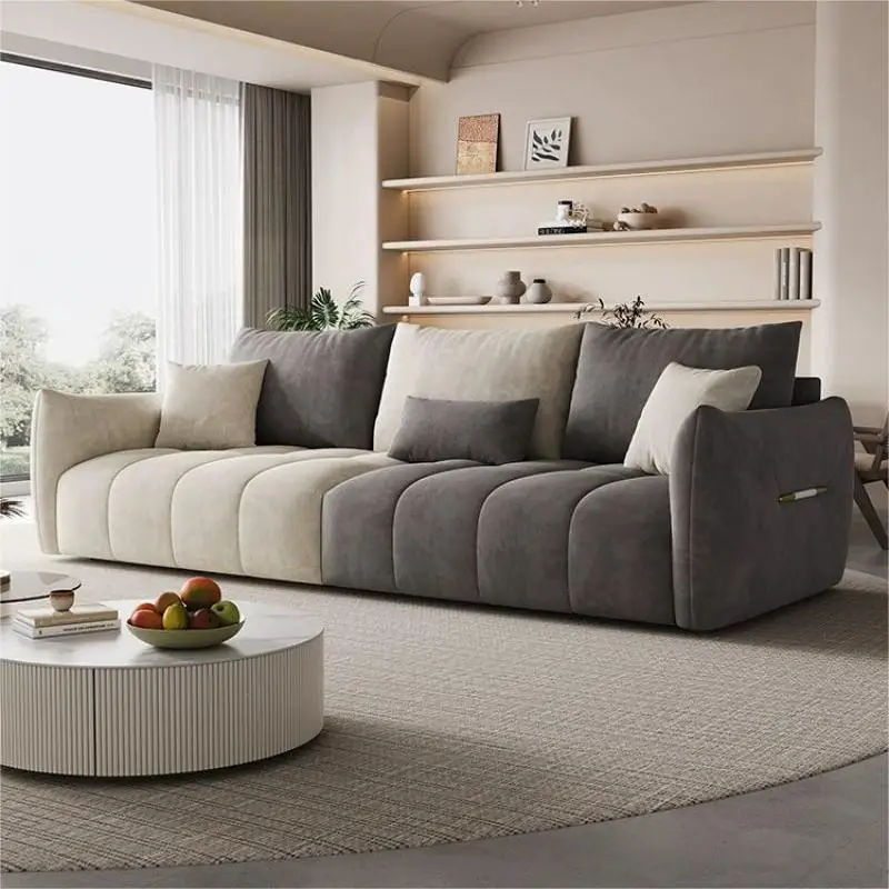 Fabric sofa, living room cat scratching cloth, small apartment matte cloth, three-person straight row sofa combination