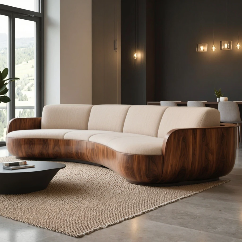 ！@Walnut-Colored Wabi-Sabi Modern Style Luxury Velvet Fabric Wooden Home Living Apartment Three-Seat Sectional Sofa Bed Set Spon