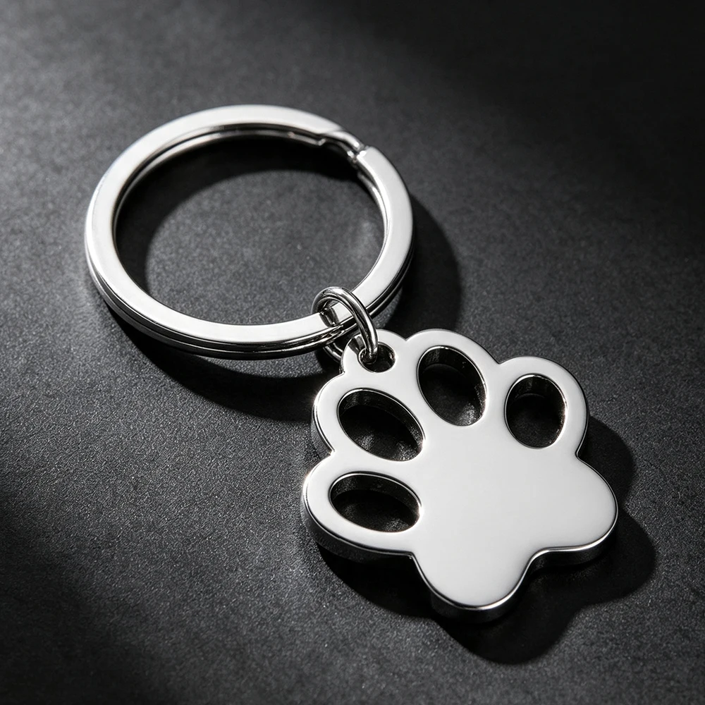 Stainless Steel Cartoon Dog Paw Silvery Color Fashion Keychain for Car Keys Pendant for Women Man Jewelry Gifts Bone Shaped Pet