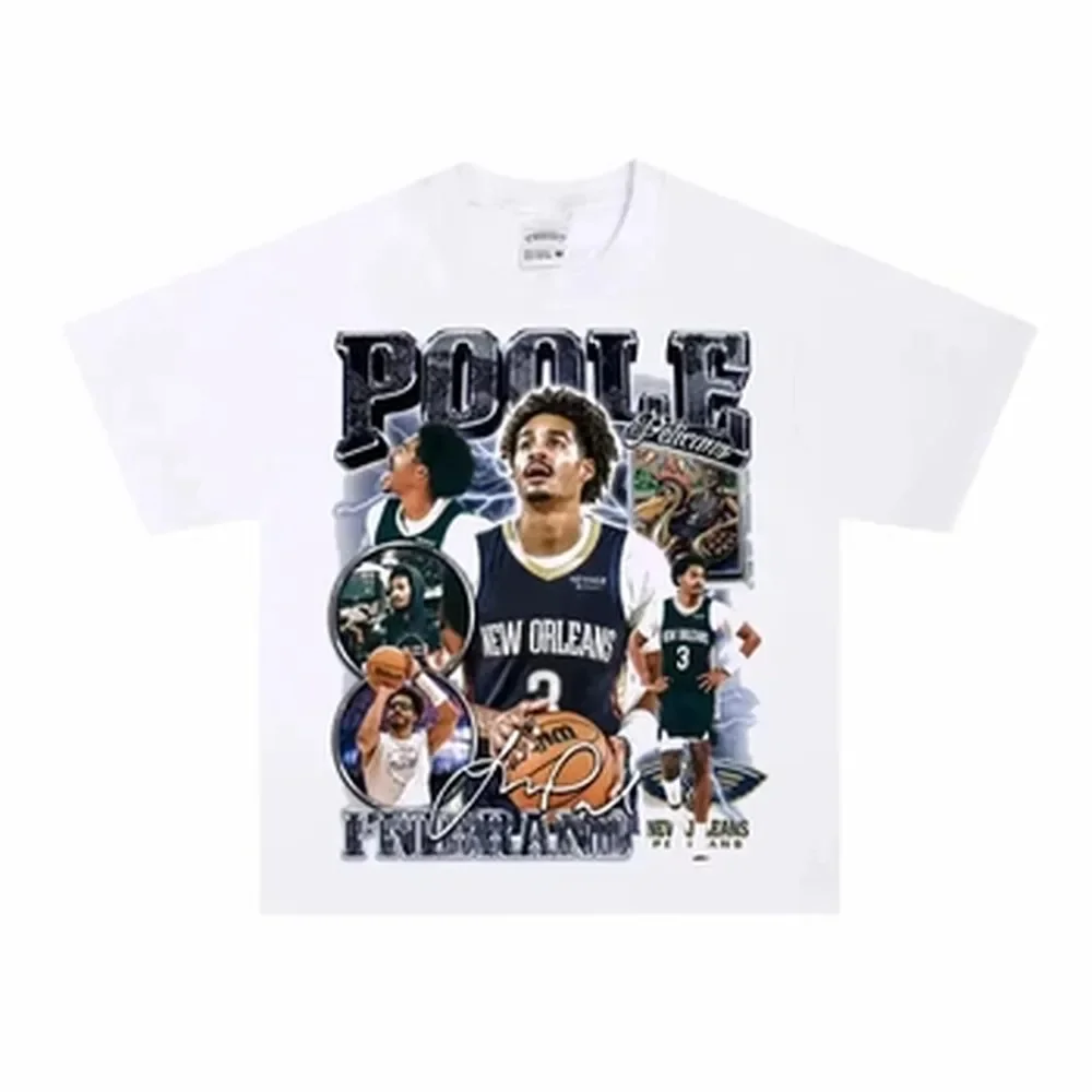 Jordan Poole Print T-Shirt Men Oversized Cotton Streetwear Retro Casual Fit Classic Crew Neck Collage Print Short Sleeve Tee