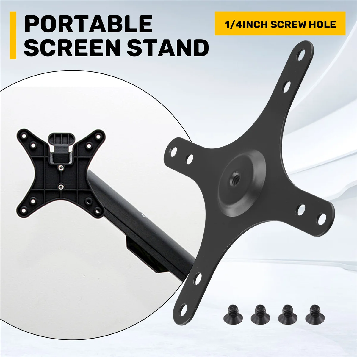 Portable Monitor Mounting Bracket Plate 1/4 Inch Screw Hole to 100x100mm 75x75mm, Screw Set Wall Mount Holder