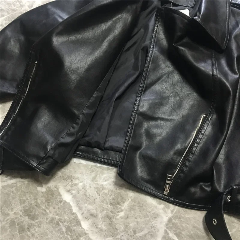 Blouson automne-hiver en similicuir PU femme, court et résistant, à la mode, pour moto