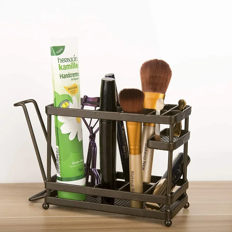 

Bathroom Toothbrush Holder, Metal Countertop, Cosmetic Storage Rack With Toothpaste Holder And Cup Holder