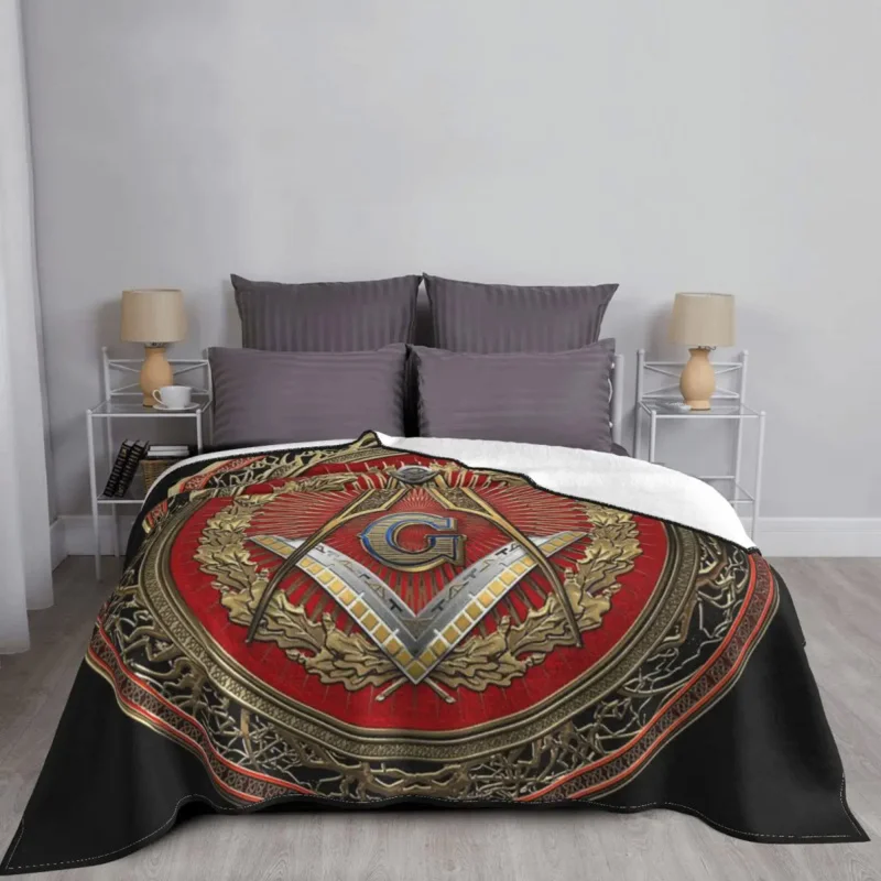 Masonic Symbols Flannel Throw 3rd Degree Mason Silver Jewel Master Blankets for Bedding Outdoor Thin Bedroom Quilt