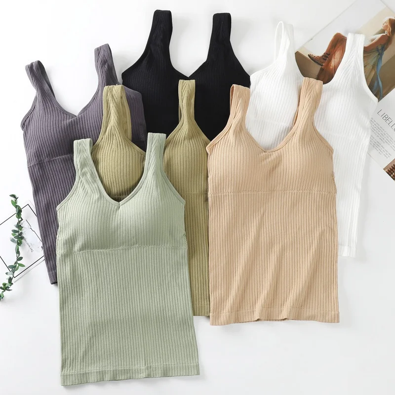 

Nice Removable Chest Pad Camisoles Female Fashion Solid Tank Top Wireless Beauty Back Underwear Sling Women