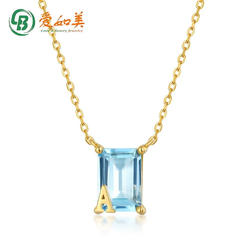 

Sky Topaz Geometric Ladder Square Silver Necklace Letter 18K Gold PT950 Platinum Silver Plated 7-Layer Gold Necklace