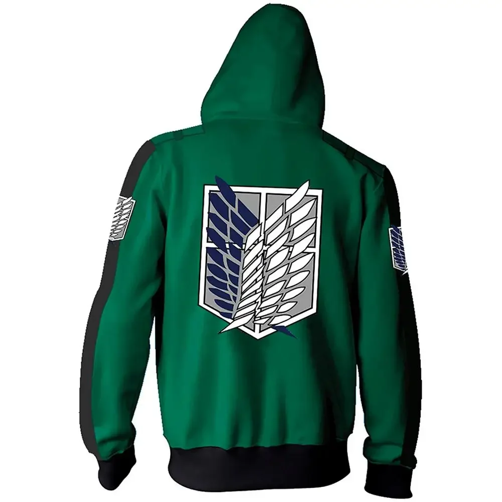 New Anime Attack On Titan Cosplay Costumes 3D Printed Zipper Hoodies Jacket Mikasa Ackerman Men Women Sweatshirts Coat