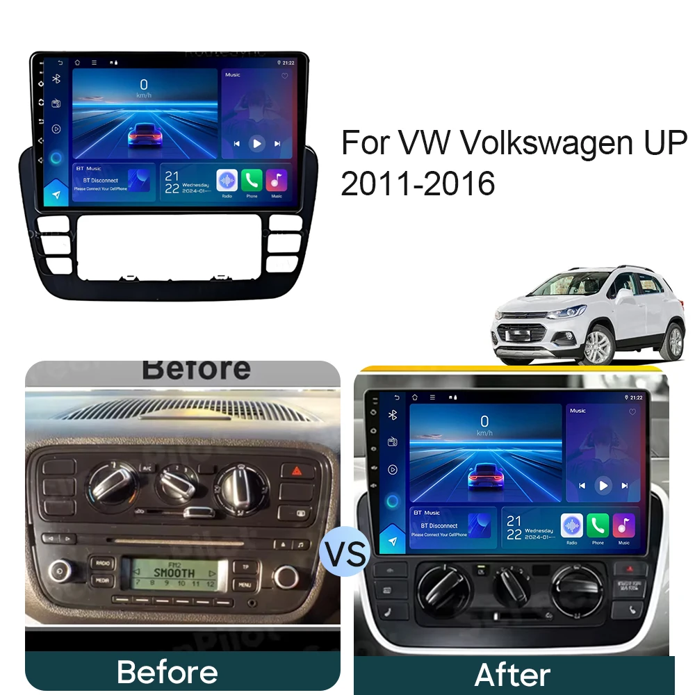 Carplay 2K For VW Volkswagen UP 2011 2012 2013-2016 Android 16 High-performance CPU Multimedia Player DVR GPS Navigation WiFi BT