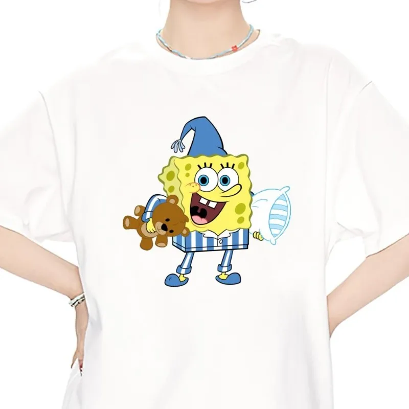 

Cartoon S-Sponge B-Bob Cute T Shirt Women Couple Combination Clothes Short Sleeve Collar Fashion Man Cotton