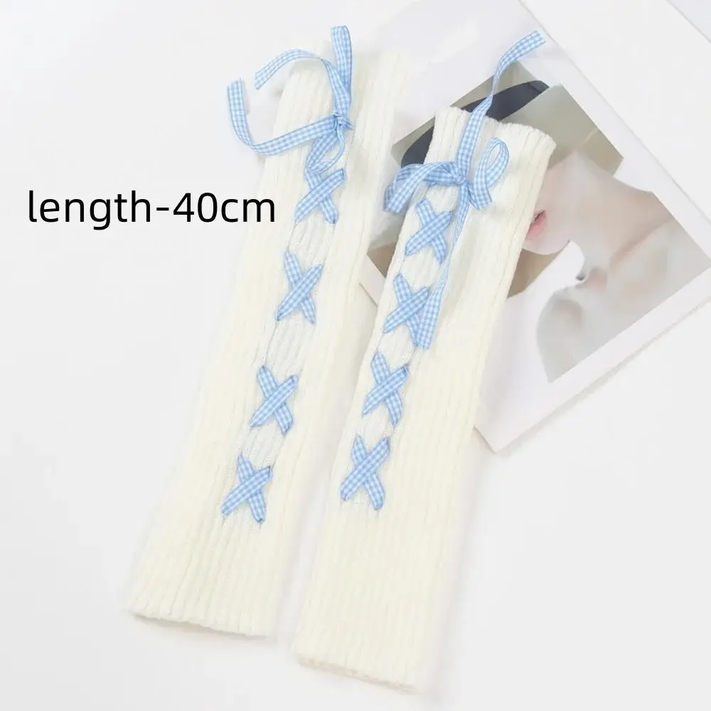 2024 New Women Autumn Winter Knit Arm Sleeves Kawaii Lolita Harajuku Stockings Fingerless Gloves Japanese White Goth Leg Warmers view 6