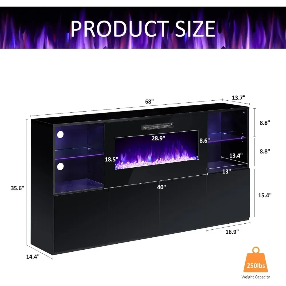 Fireplace TV Stand with LED Lights for TVs Up To 78