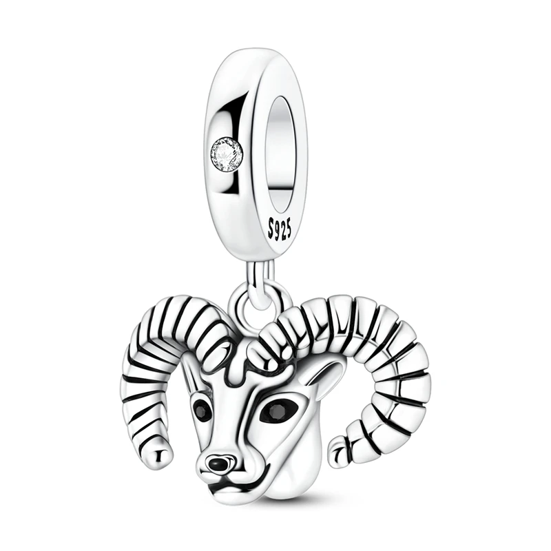 

925 Sterling Silver Charms Bead CZ Zircon Curled-horn Ram Dangle Fit Original Bracelet DIY Women Jewelry Gift