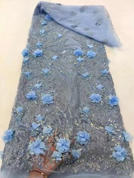 Tela de encaje con lentejuelas de flores en 3D, tejido bordado exquisito de alta calidad, Serie de vestidos de fiesta de boda, tela de lujo, 2024