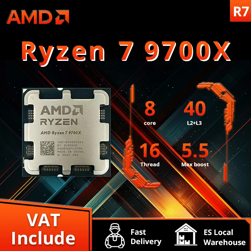 AMD New Ryzen 7 9700X Processor 5.5GHz 8-Core 16-Thread 40MB Game Cache 4NM TDP 65W Socket AM5 Gaming CPU Zen 5