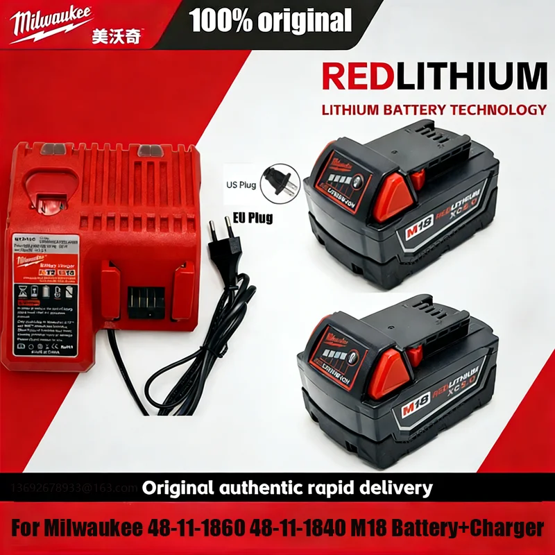 

100% Milwaukee Original 18V M18 Rechargeable Battery M18B6 6000mAh Compatible With Milwaukee 48-11-1860 48-11-1850 tool Battery