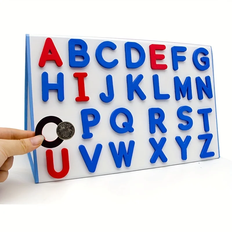 Rode en blauwe Engelse letter magnetische stickers nummer koelkast magnetische stickers alfabet spelling educatief kinderspeelgoed
