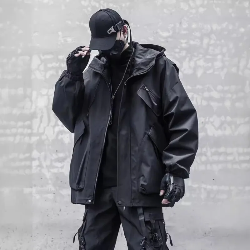 HKSH Spring  Autumn New Men Tide Chic Ins Niche Heavy Functional Dark Trendy Brand Hooded Multi-Pocket Jacket Loose Coat HK25267