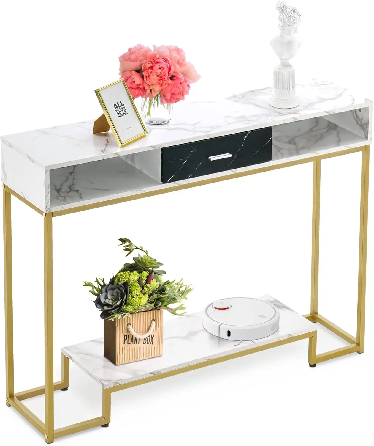 ivinta Upgrade Your Space with Our Elegant Gold Console Table with Drawers and Shoe Storage - Perfect for Living Room