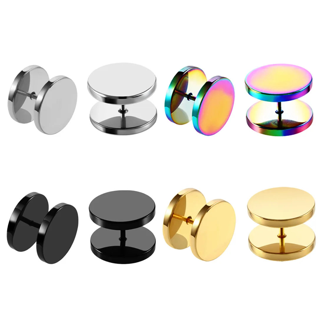 Popular Stainless Steel Barbell Stud Earrings in Europe and the United States Round Cake Electroplated Hip-hop Men's Earrings