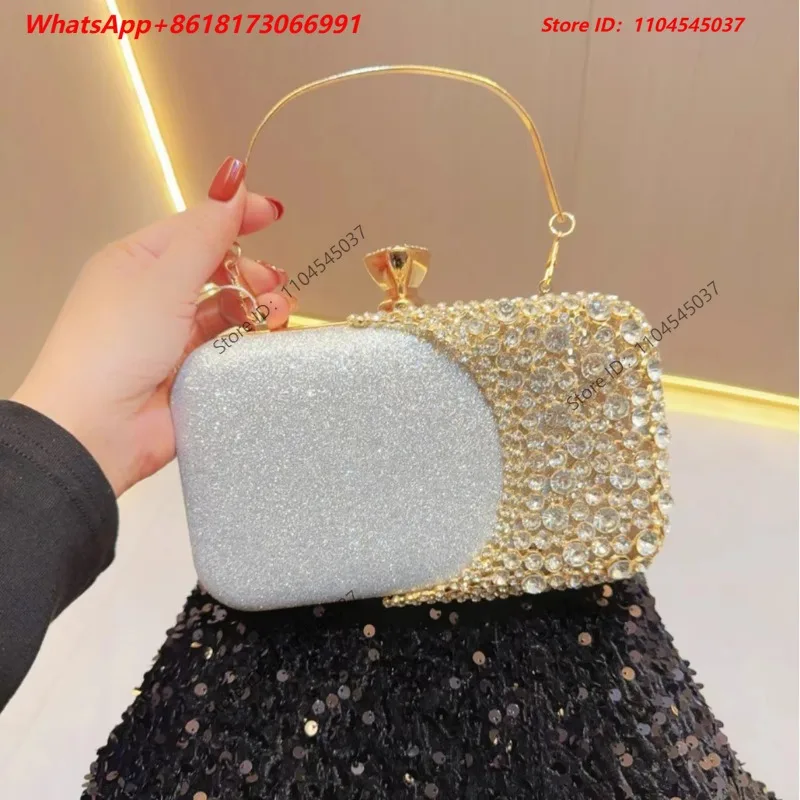 New socialite party diamond studded evening gown and banquet handbag