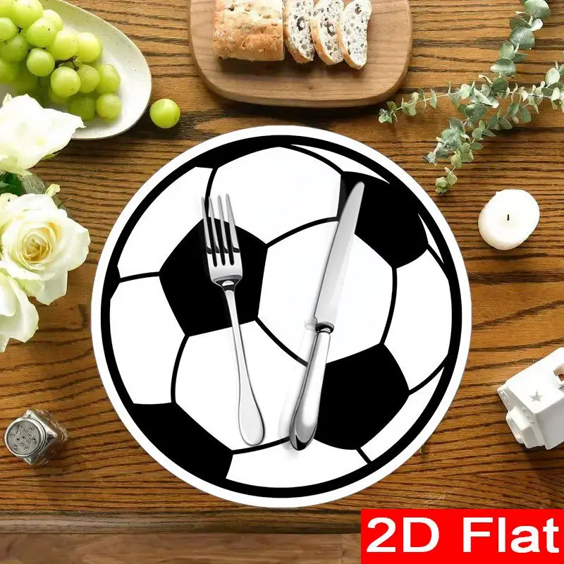 VIKAMA Classic Black and White Football Round Meal Mat Insulation Fabric Table Mat Fan Theme Dining Mat Table Decoration