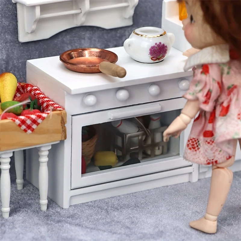 1 قطعة دمية مصغرة موقد المطبخ الخشبي نموذج مسرح غرفة المعيشة المطبخ المشهد الغذاء اللعب فرن الميكروويف تقليد نموذج #5