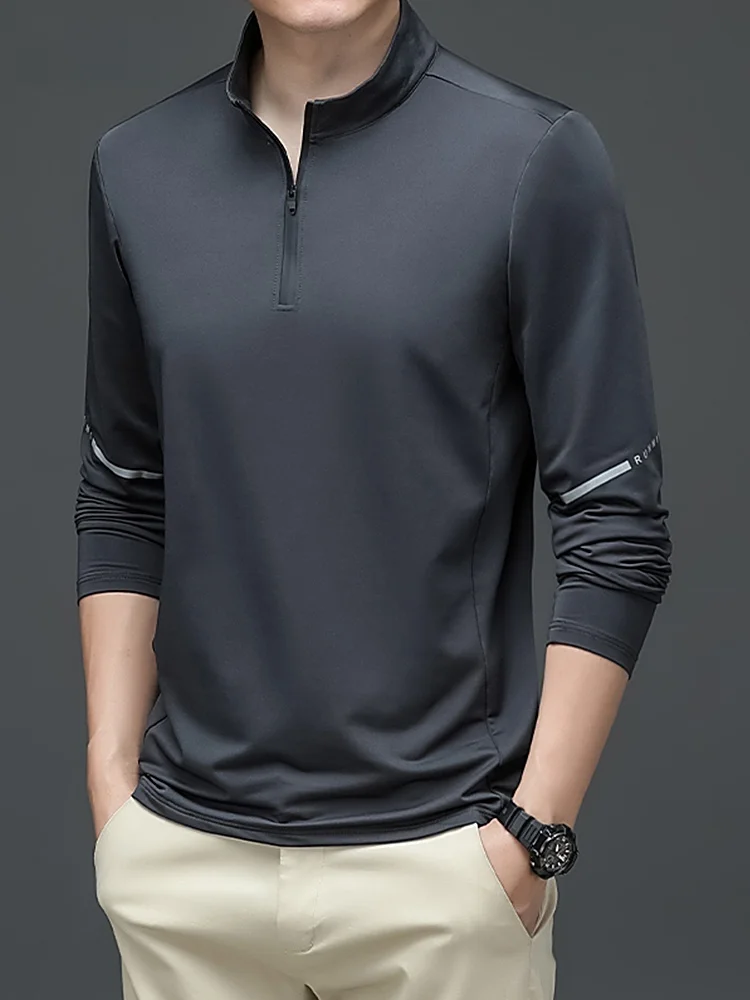 

Men's Fitn Long Sve T-irt High Elastic Small Stand Collar Sweatirt Spring Autumn Faionable Urban Sle Base irt