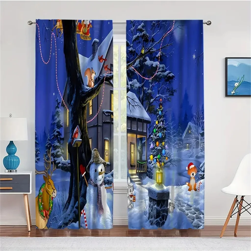 2pcs Cafe Curtains Christmas Snowman Snowflake Half Blackout Curtain For Bedroom Living Room Window Kitchen Office Home Kitchen