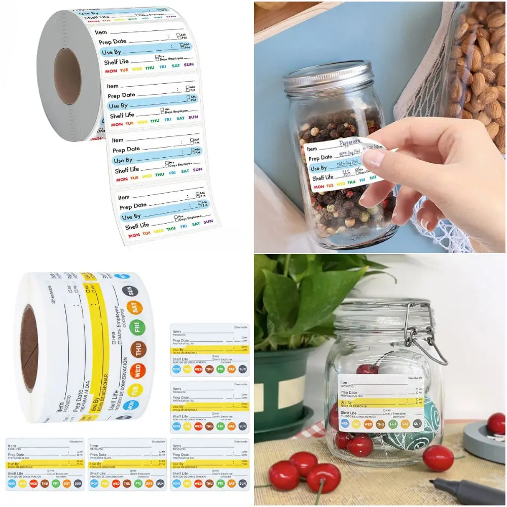 250/300PCS Food Shelf Life Label Self-adhesive Waterproof Food Date Labels Removable Multi-functional Kitchen Storage Stickers