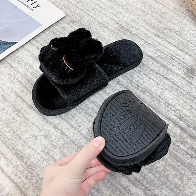 Pantofole in cotone per bambini Princess Warm Kids Winter Cute Rabbit Cartoon Furry Shoes bambina donna pantofole da casa con suola morbida