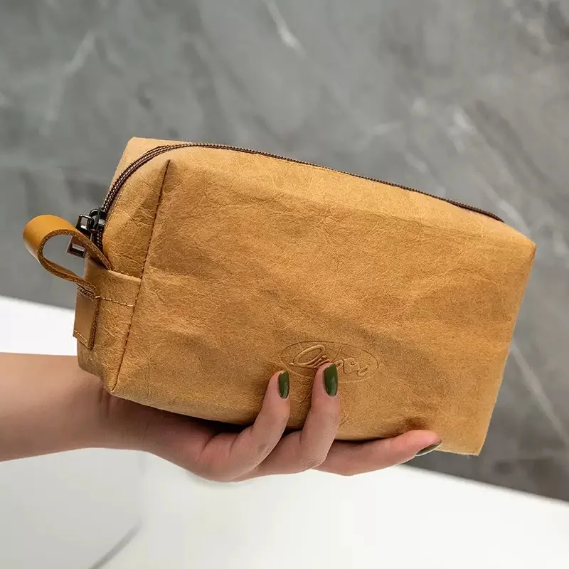 

Washable Kraft Paper Toiletry Bag, Premium Waterproof Travel Organizer for Data Cables & Lipsticks, Large Capacity Cosmetic Bag