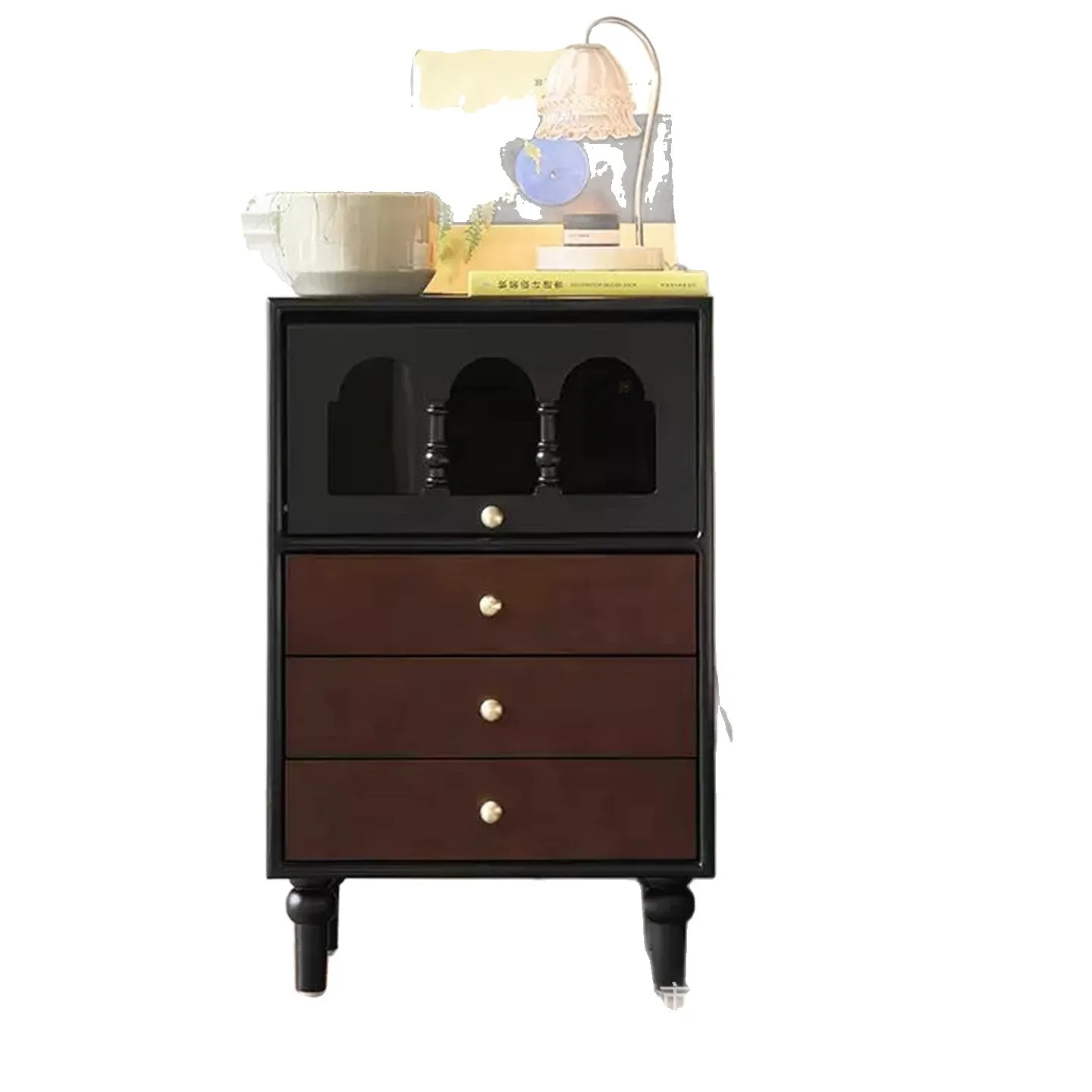 

French retro solid wood bedside table, storage cabinet, antique bedside table, high-end household side table, bedroom