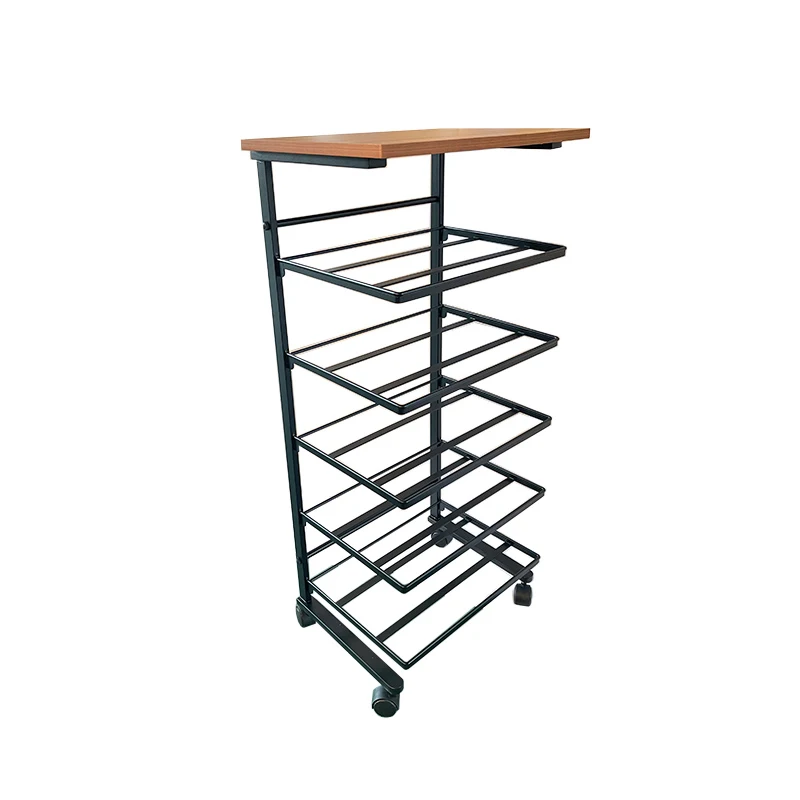 Natürliche Metall Rahmen Holz Rattan Lagerung Korb Multi Organizer Rack für Hause